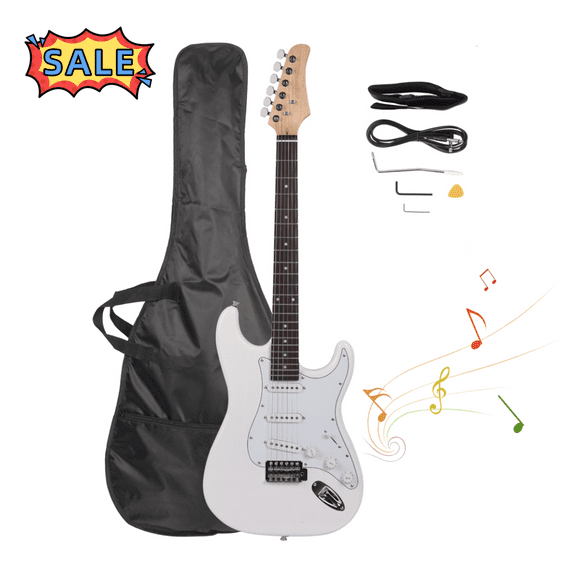 Tcbosik 39 inch Electric Guitar, Beginner Guitar Kit with Bag, Cord, Strap, Accessories and Tremolo Arm, White