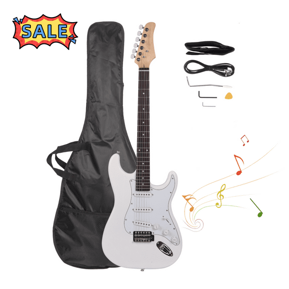 Tcbosik 39 inch Electric Guitar, Beginner Guitar Kit with Bag, Cord, Strap, Accessories and Tremolo Arm, White