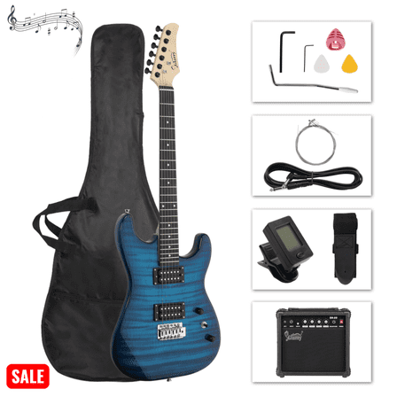 Tcbosik 39 inch Electric Guitar with 20W Amp, Bag and Strap, Beginner Starter Kit with Amp Wire, Wrench Tool and Tremolo Arm, Blue