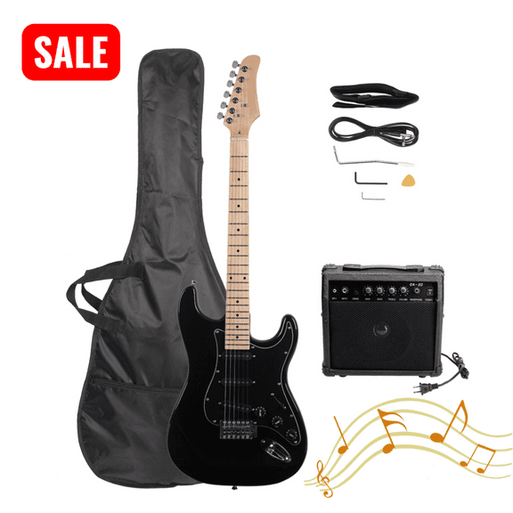 Tcbosik 39 inch Electric Guitar with Amplifier and Bag, Beginner Guitar Set with Strap, Tool, Plectrum, Tremolo Bar and Power Wire, Black