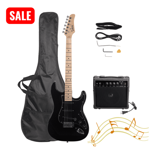 Tcbosik 39in Beginner Electric Guitar Starter Kit with 20W Amp, Bag, Strap, Plectrum, Spanner Tool, Tremolo Bar and Connecting Wire, Black