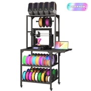 Tcbosik 3D Printer Stand with Charging Station and Filament Storage, Heavy Duty 3D Printer Table w/ Wheels & T-Shaped Spools Holder, 3D Printer Workbench w/ Foldable Side Panel for Home Office, Black