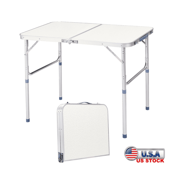Tcbosik 3ft Aluminum Alloy Folding Table, Indoor Outdoor Heavy Duty Portable Camping Table with Handle for Party, BBQ, White