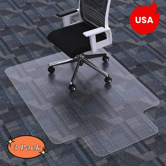 Tcbosik Transparent Chair Mats Set of 3, 48" x 36" PVC Floor Protective Mat for Carpets, Concrete and Tiles, Easy Clean