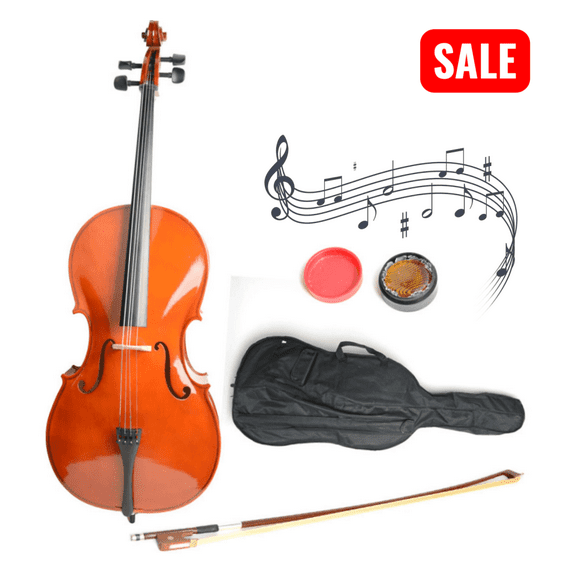 Tcbosik 4/4 Acoustic Cello for Adults, Full Size Cello Instrument Set with Case, Bow and Rosin for Beginners, Retro Color
