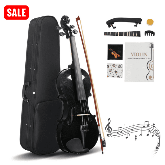 Tcbosik 4/4 Acoustic Violin Set, Acoustic Violin Beginner Set with Hard Case, Bow and Rosin, Fiddle Kit with Sordine, Extra Strings and Shoulder Rest, Black