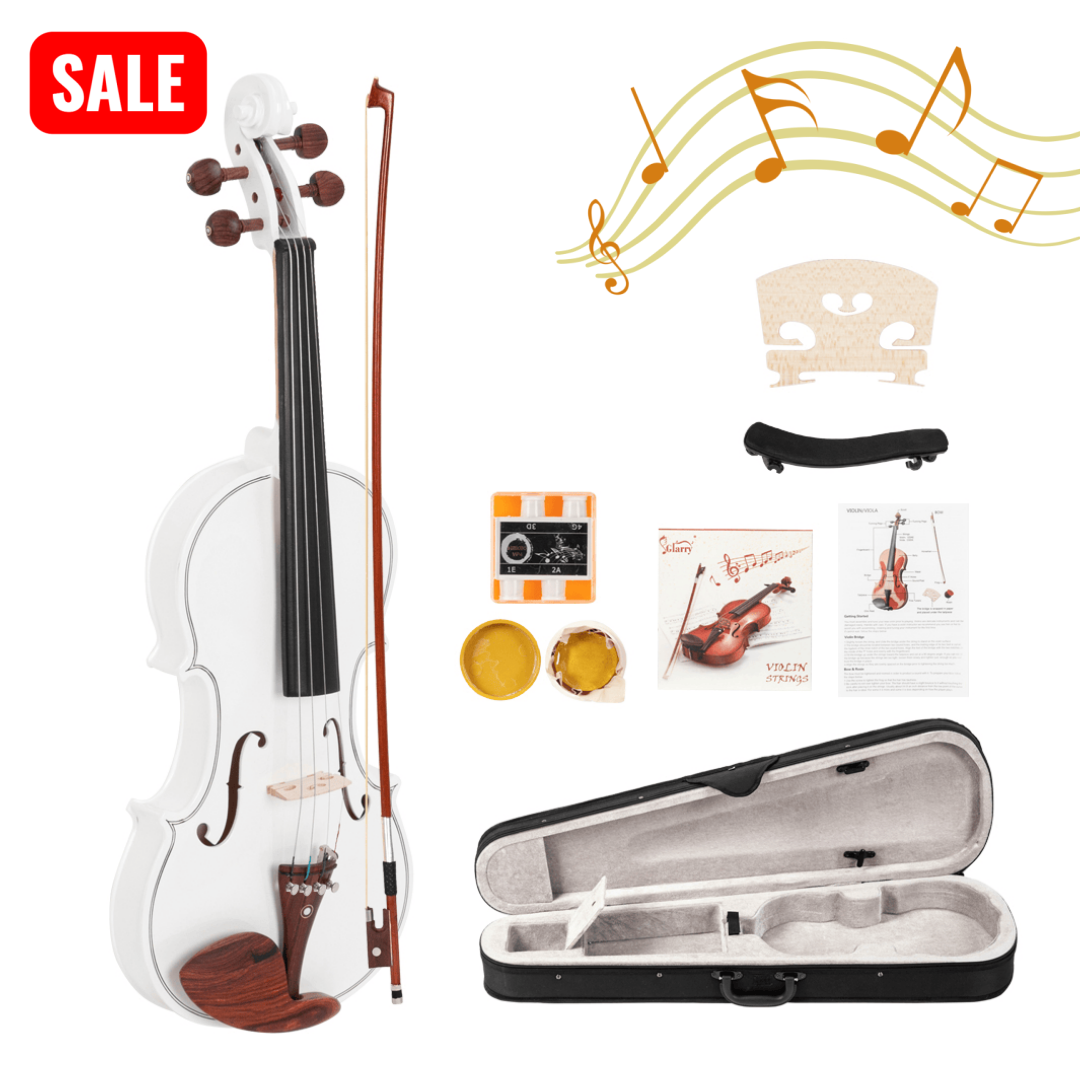 Tcbosik 4/4 Acoustic Violin with Turner, Bow and Case, Fiddle with Rosin, Strings and Shoulder Rest for Beginners, White