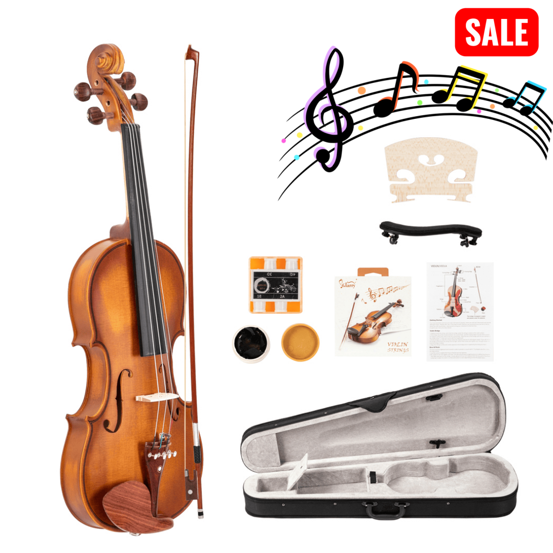 Tcbosik 4/4 Acoustic Violin with Turner for Beginners, Fiddle Beginner Kit with Bow, Case, Rosin, Strings, Shoulder Rest, Natural