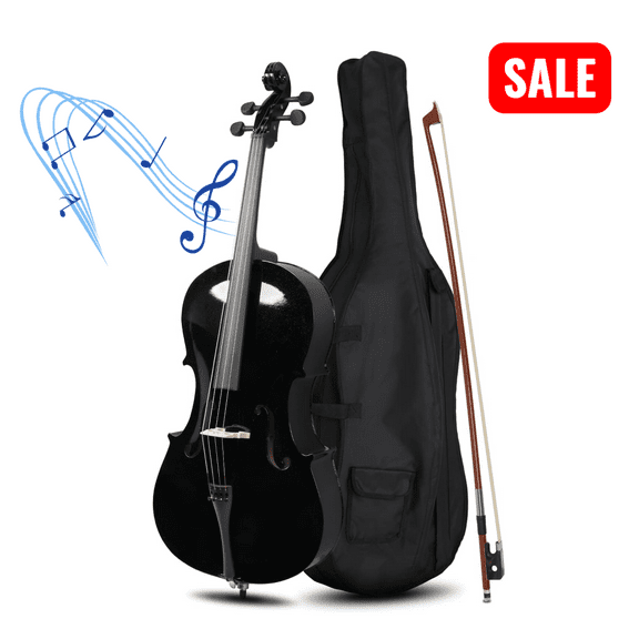 Tcbosik 4/4 Full-Size Acoustic Cello Kit with Portable Bag, Bow, Rosin and Bridge for Beginners, Black