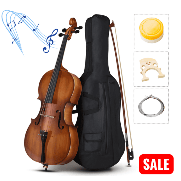 Tcbosik 4/4 Full Size Acoustic Cello with Bag, Bow, Rosin, Bridge and Strings for Beginner, Adult, Matte Natural Color