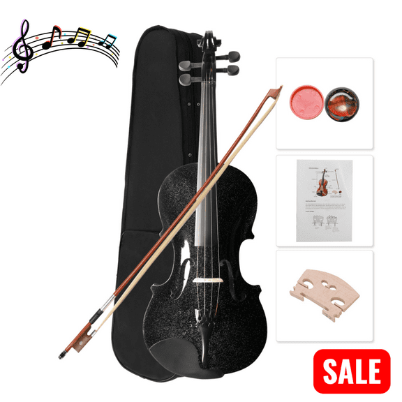 Tcbosik 4/4 Full Size Acoustic Violin for Beginners, with Case, Bow and Rosin, Black