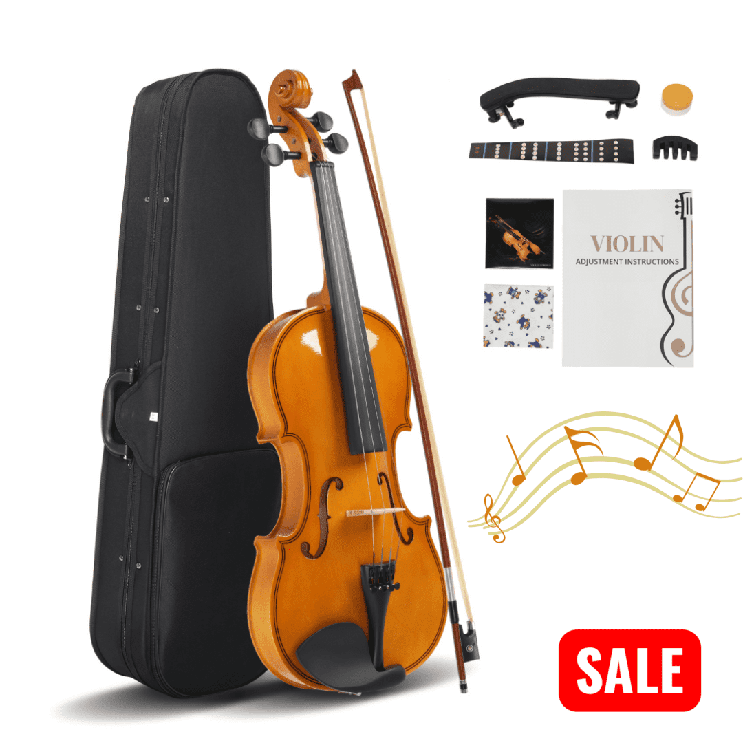 Tcbosik 4/4 Full Size Violin Set with Hard Case and Sordine, Fiddle Beginner Set with Bow, Rosin, Extra Strings and Shoulder Rest, Natural