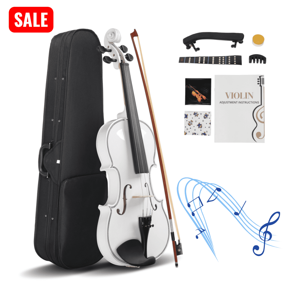 Tcbosik 4/4 Full Size Violin with Sordine, Hard Case and Other Accessories Included, Fiddle Beginner Starter Kit, White