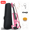 thumbnail image 1 of Tcbosik 4/4 Silent Electric Violin with Headphone and Connecting Line, Full Size String Instrument with Case, Bow and Rosin for Beginner, Pink, 1 of 11
