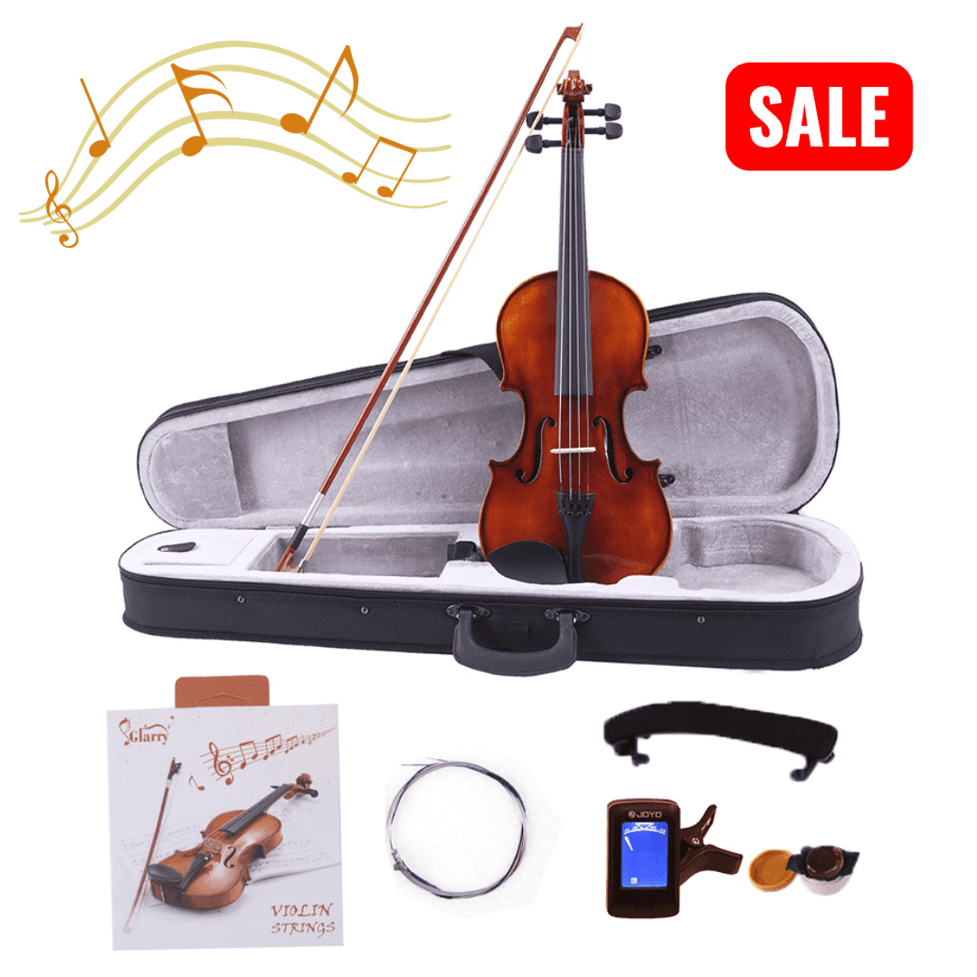 Tcbosik 4/4 Solid Wood Violin Set with Electronic Tuner, Case, Bow and Rosin, Fiddle Beginner Kit with Strings and Shoulder Rest for Starter, Dark Goldenrod