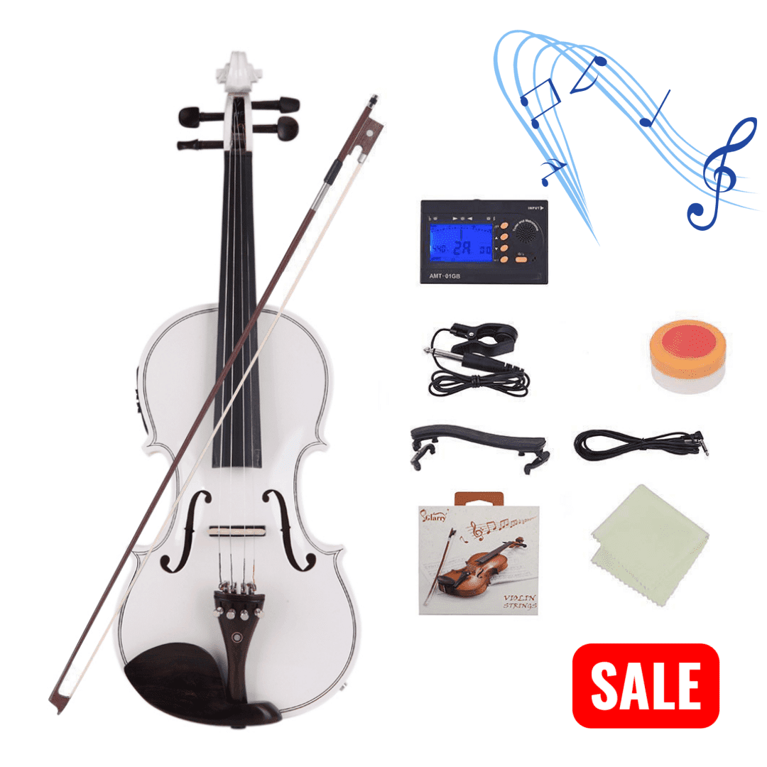 Tcbosik 4/4 Violin Set for Beginners with Electronic Tuner, Connecting Wire, Case, Bow, Strings and Shoulder Rest, White