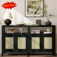thumbnail image 1 of Tcbosik 4-Door Sideboard Buffet Cabinet, Rattan Storage Cabinet with Adjustable Shelves, Boho Entryway Console Table, Coffee Bar Cabinet for Kitchen, Living Room, Dining Room, Black, 1 of 10
