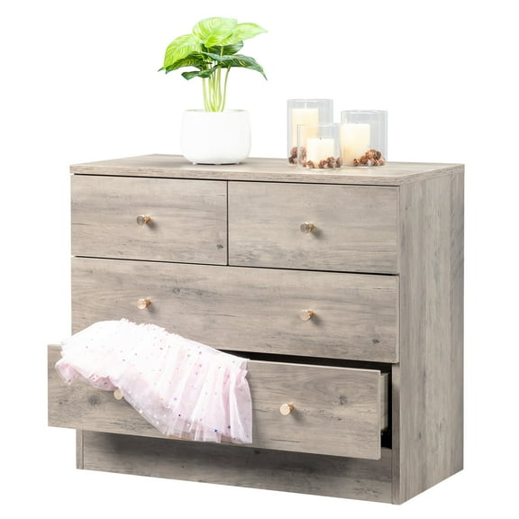 Tcbosik 4 Drawers Dresser, Chest of Drawers, Storage Organizer Cabinet for Bedroom Living Room Hallway and Entryway, Gray
