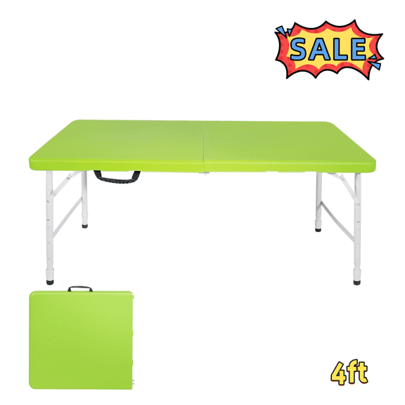 Tcbosik 4 Feet Foldable Table, Height Adjustable Table with Carrying Handle for Party Dining Wedding Event, Green