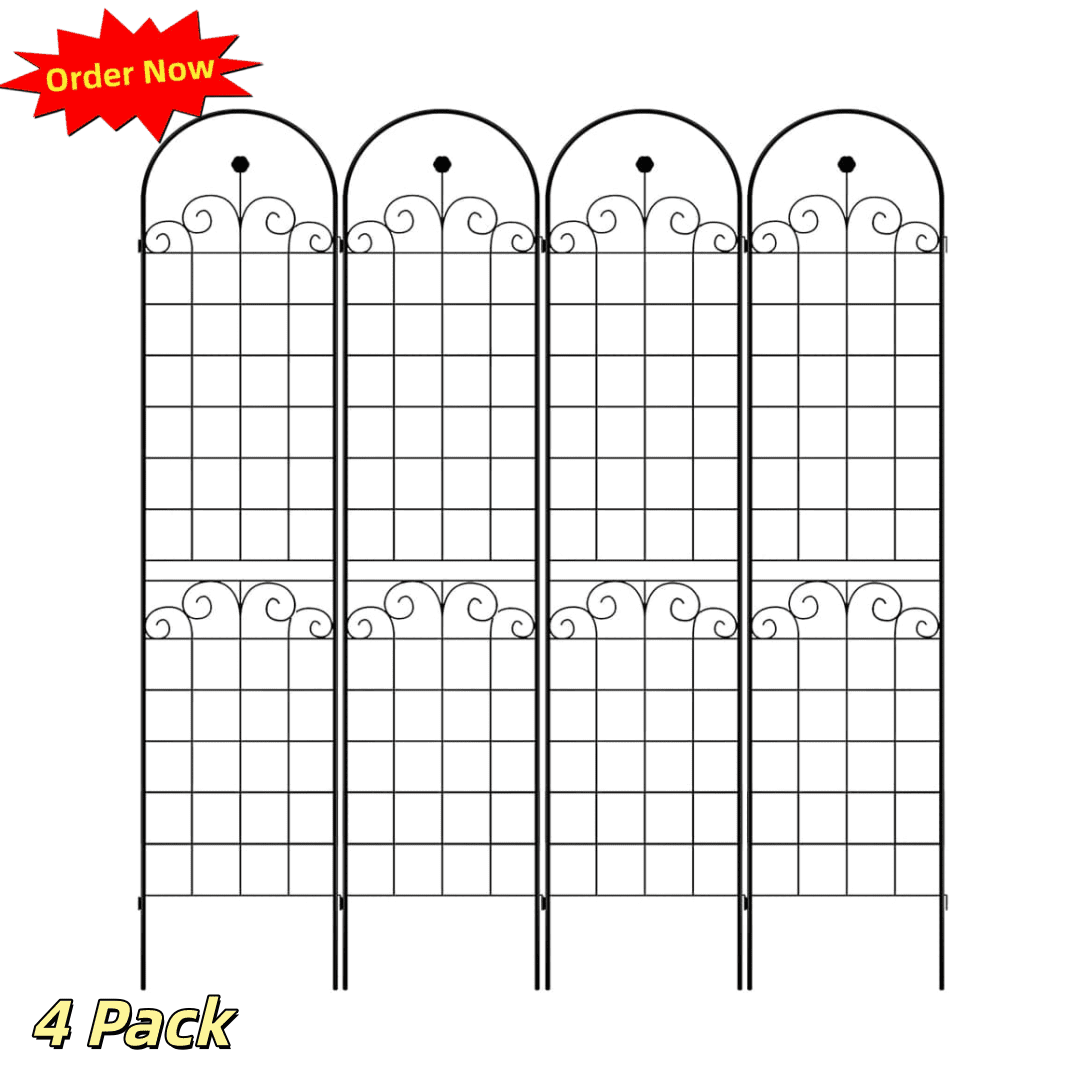 Tcbosik 4 Pack Garden Trellis for Climbing Plants Outdoor, 86.7" x 19.7" Metal Decorative Trellis for Vine Vegetable Flower Ivy Cucumber, Black
