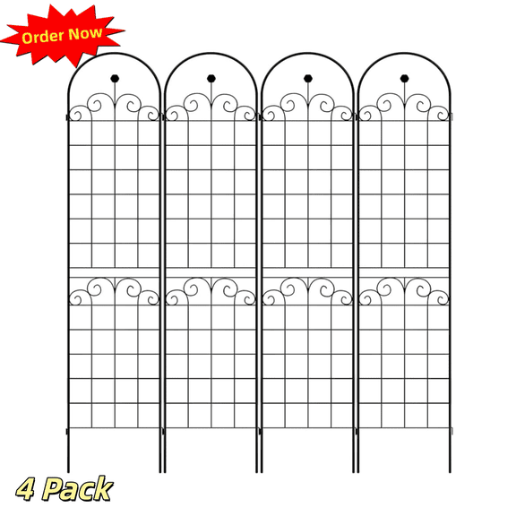 Tcbosik 4 Pack Garden Trellis for Climbing Plants Outdoor, 86.7" x 19.7" Metal Decorative Trellis for Vine Vegetable Flower Ivy Cucumber, Black