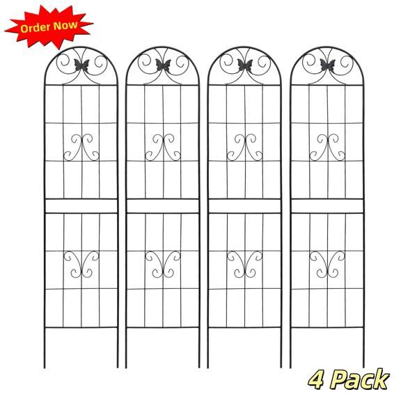 Tcbosik 4 Pack Garden Trellises for Climbing Plants, 86.7" x 19.7" Metal Fence Plant Support Trellis for Flowers and Vegetables, Black