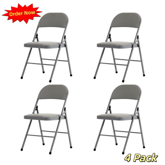 Tcbosik 4 Pack PVC Folding Chair, Indoor Outdoor Portable Commercial Seat with Metal Frame for Events Office Wedding Party Picnic Kitchen Dining, Gray