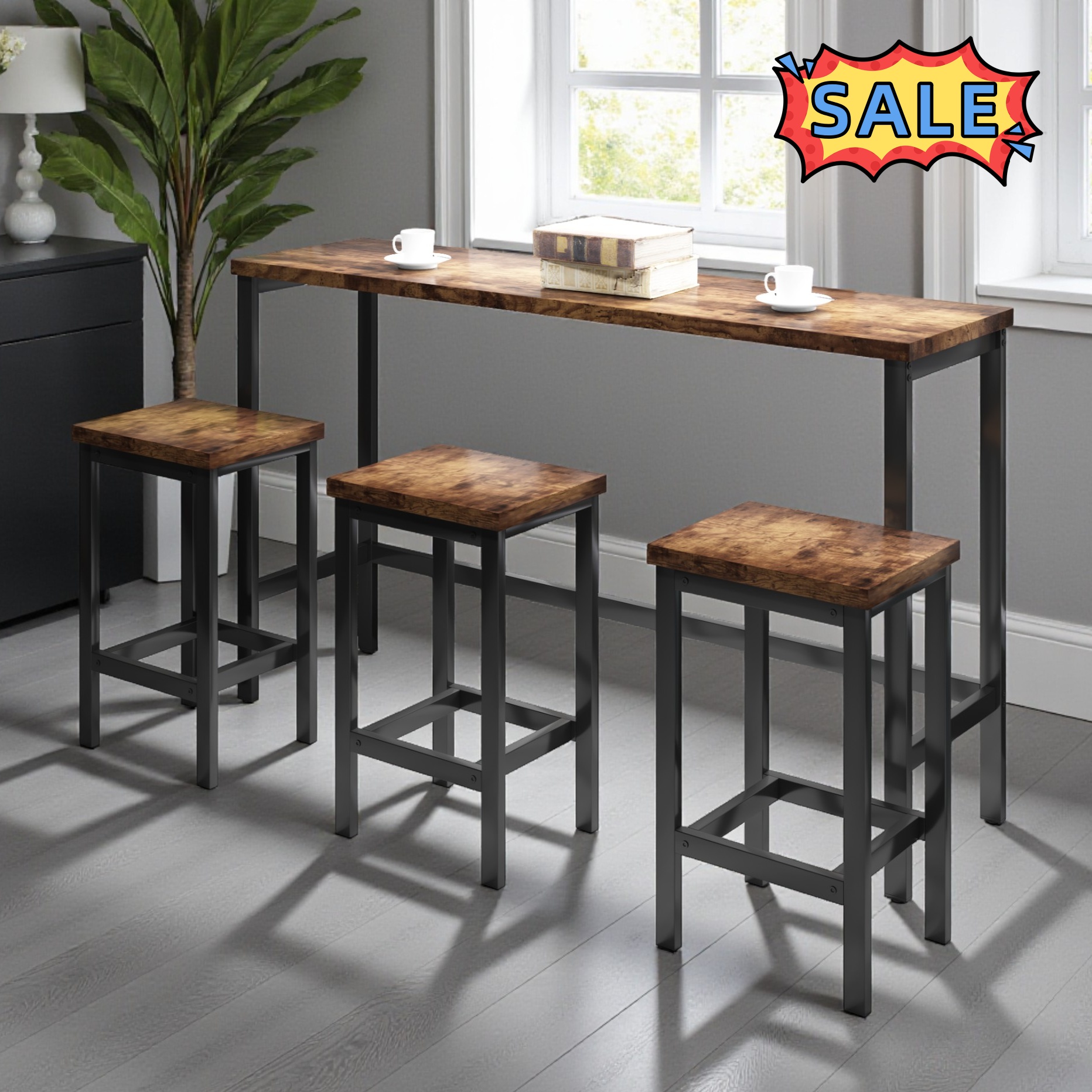 Tcbosik 4 Piece Counter Height Bar Set, Industrial Dining Table and ...