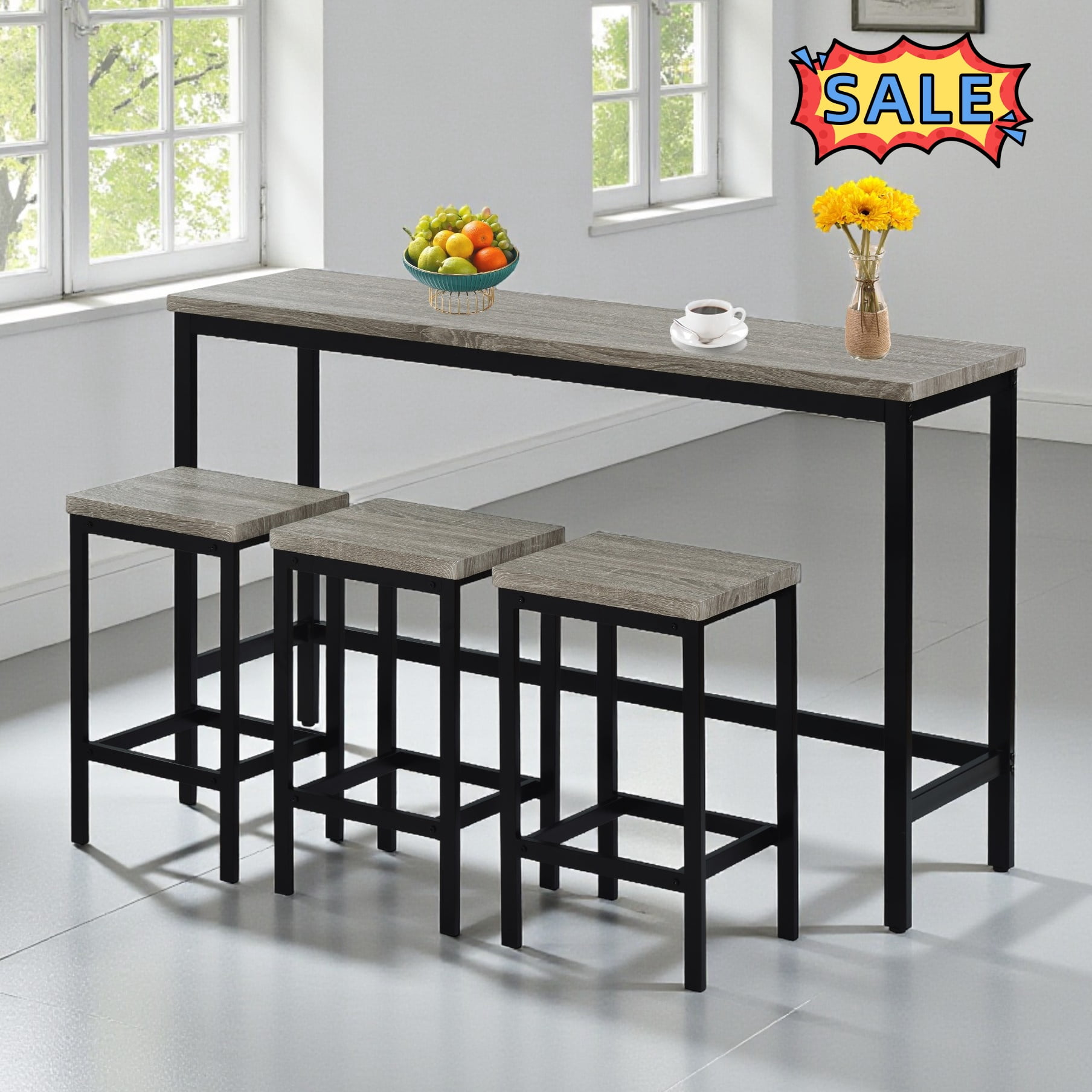 Tcbosik 4 Piece Dining Table Set, Industrial Bar Table Set, 60.2 ...