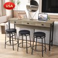 thumbnail image 1 of Tcbosik 4 Piece Long Bar Table Set for 3 Persons, Kitchen Table with Power Outlets and 3 Drawers, Circular Black PU Stools, Easy Assemble, Brown Gray, 1 of 11