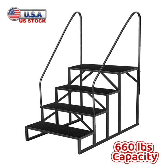 Tcbosik 4 Step Heavy Duty Step with Handrail, Hot Tub Step, Mobile Home Step, Outdoor Swimming Pool Ladder Above Ground, Spa Step for RV Camper Trailer Porch with Anti-Slip Panel, Black