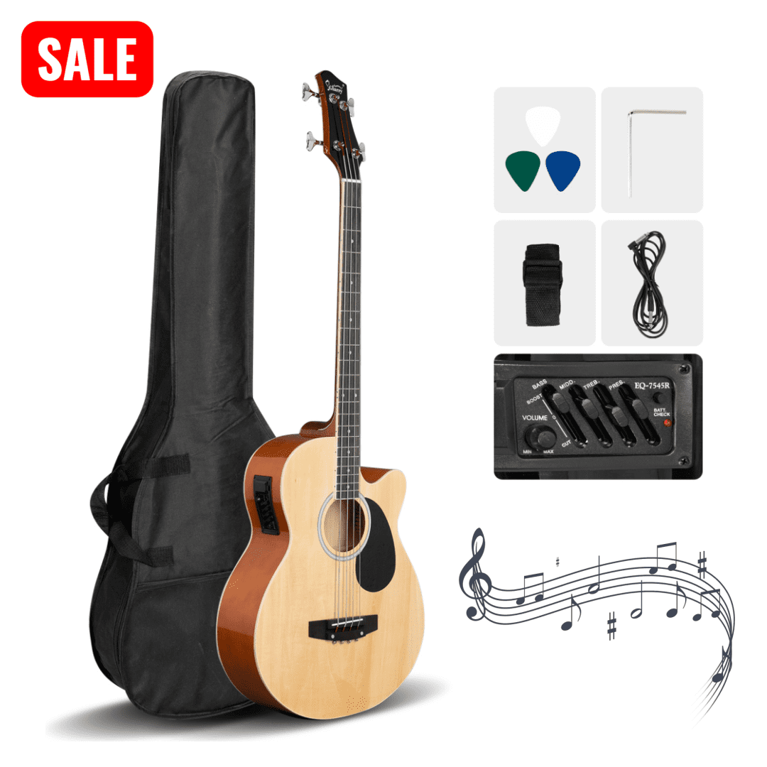 Tcbosik 4 String Acoustic Bass Guitar with Equalizer, Full Size Bass Guitar Kit with Portable Guitar Bag, Premium Cable, Wrench, Strap, Plectrum, Burlywood