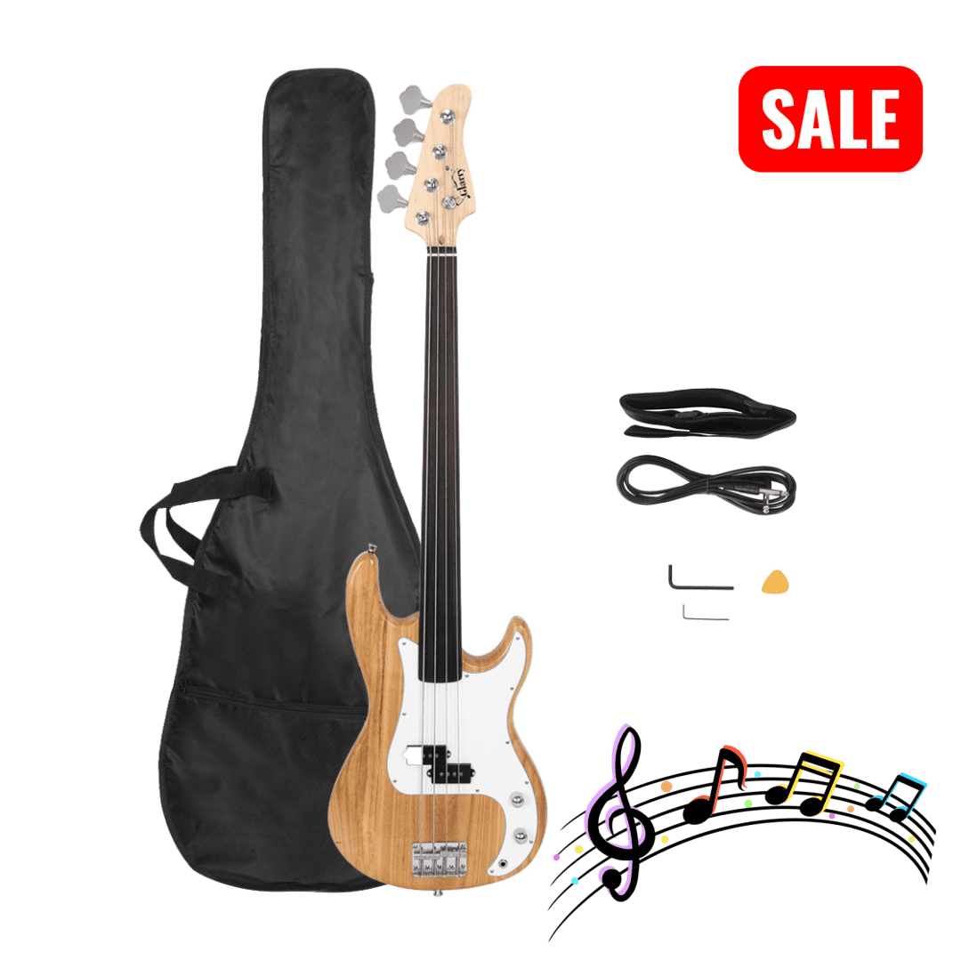 Tcbosik 4 String Electric Bass Guitar, Full Size Standard Right Handed Beginner Kit with Bag, Strap, Plectrum, Amp Wire and Spanner Tool, Burlywood