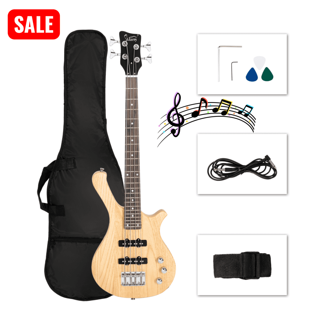 Tcbosik 4 String Electric Bass Guitar with Cable, Strap, Bag, 36 Inch Full Size Bass for Beginner, Burlywood