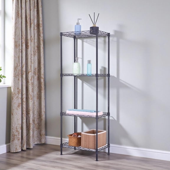 Tcbosik 4-Tier Heavy-Duty Adjustable Metal Wire Shelving Unit with Leveling Feet, 400 lbs Weight Capacity, Tool-Free Assembly for Home or Commercial Use, 17.72"L x 11.81"W x 49.61"H, Black
