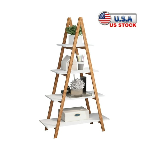 Tcbosik 4-Tier Ladder Shelf, Bookshelf with Open Shelves, Freestanding Storage Rack for Home Office, Easy Assembly, White