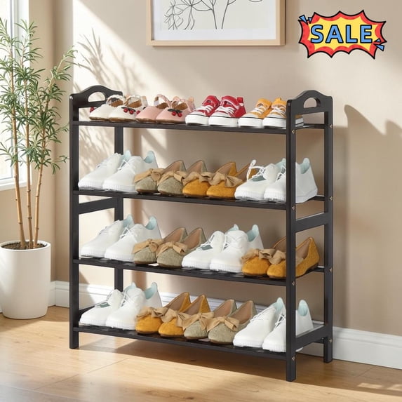 Tcbosik 4-Tier Shoe Rack for Entryway, Bamboo Shoe Shelf, Shoe ...