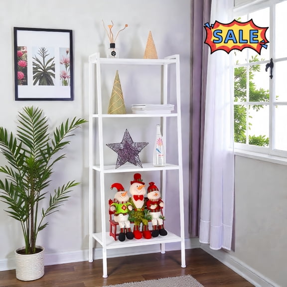 Tcbosik Ladder Shelf, 4-Tier Bookshelf with Metal Frame, Storage Rack for Home Office, Living Room, Bedrom, White