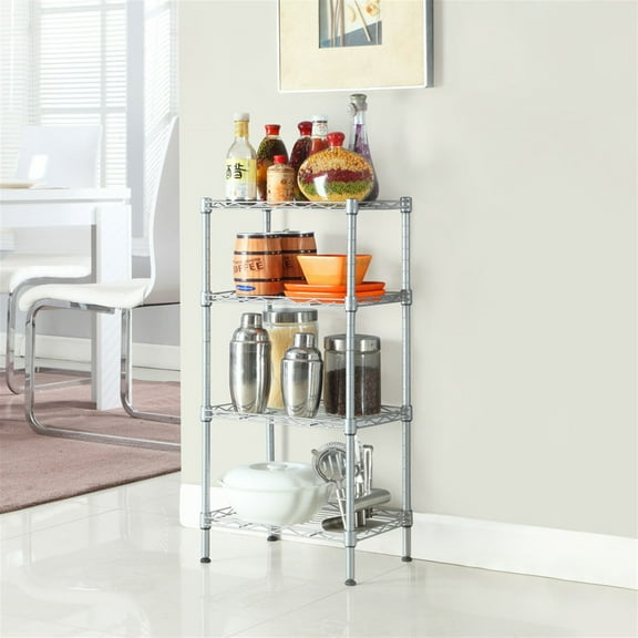 Tcbosik Metal Storage Shelf 4-Tiers Rectangle Steel Storage Rack for Kitchen Living Room Bathroom, Silver Gray