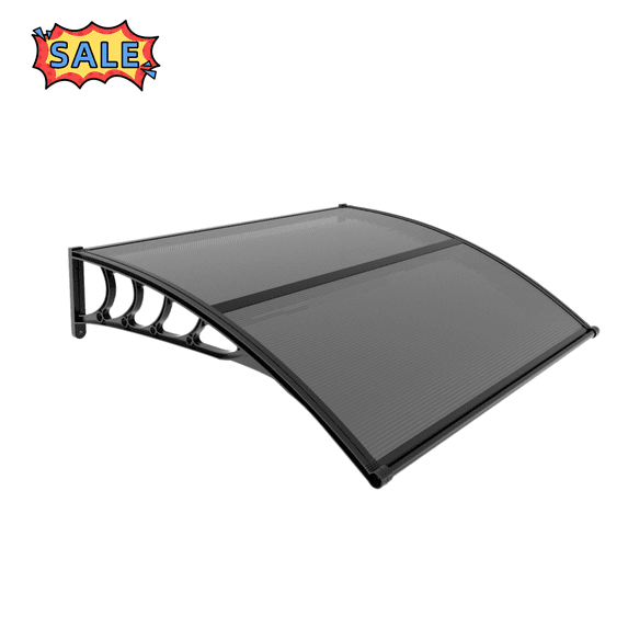 Tcbosik 40" x 40" Door Awning Exterior, Polycarbonate Window Canopy, UV Rain Snow Protection Shelter for House, Porch, Patio, Deck, Black & Brown