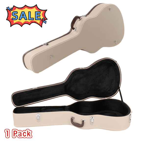 Tcbosik 41 Inch Acoustic Guitar Hard Case with Lock, Portable Carrying Case, Beige