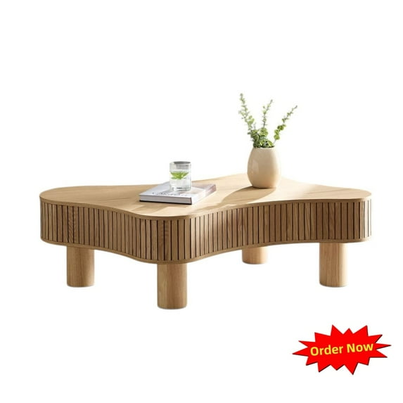 Tcbosik 42.5" Irregular Coffee Table, Rustic Cocktail Table, Modern Center Table for Living Room, Easy Assembly, Natural