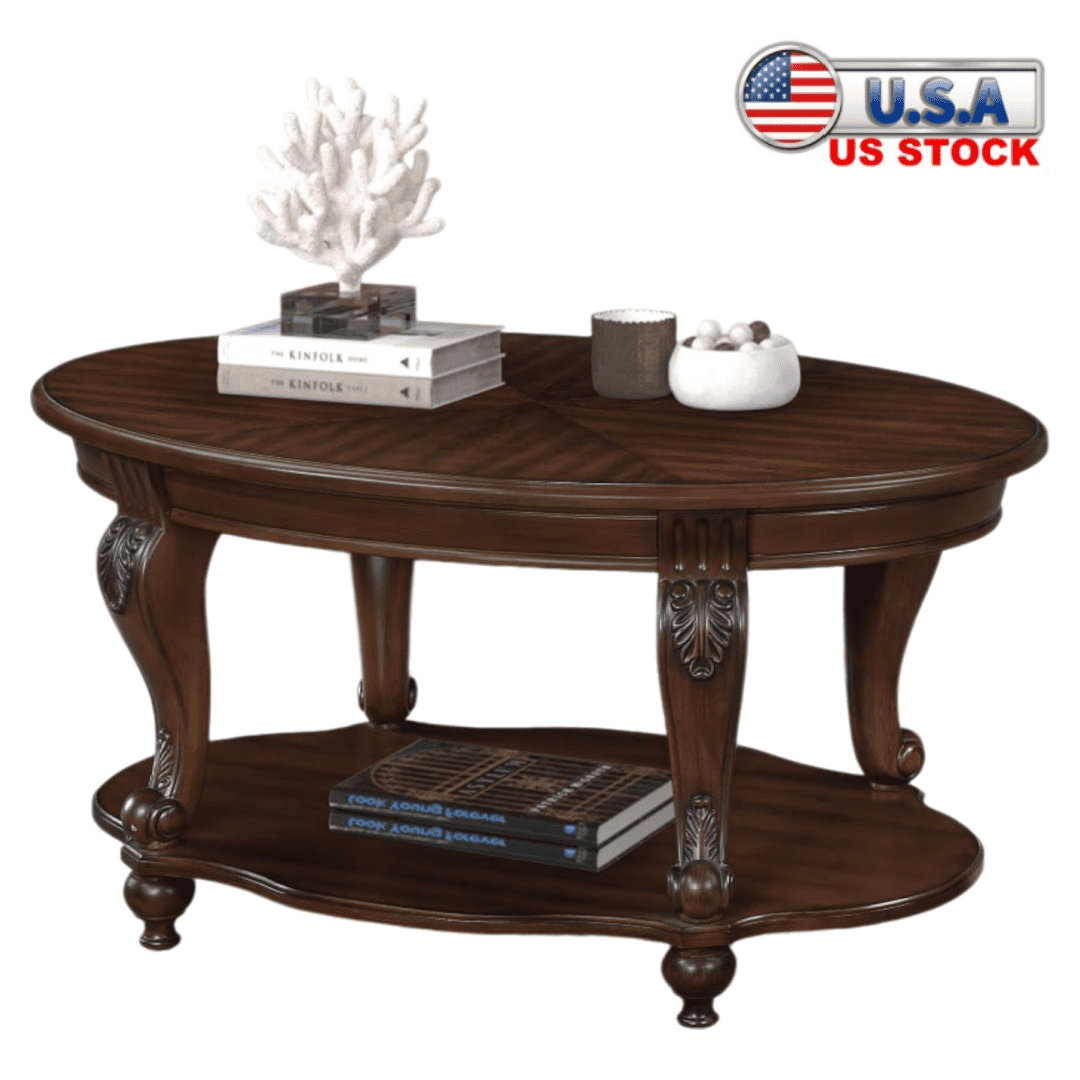 Tcbosik 2-Tier Wood Coffee Table, Oval Center Table with Open Shelf for ...