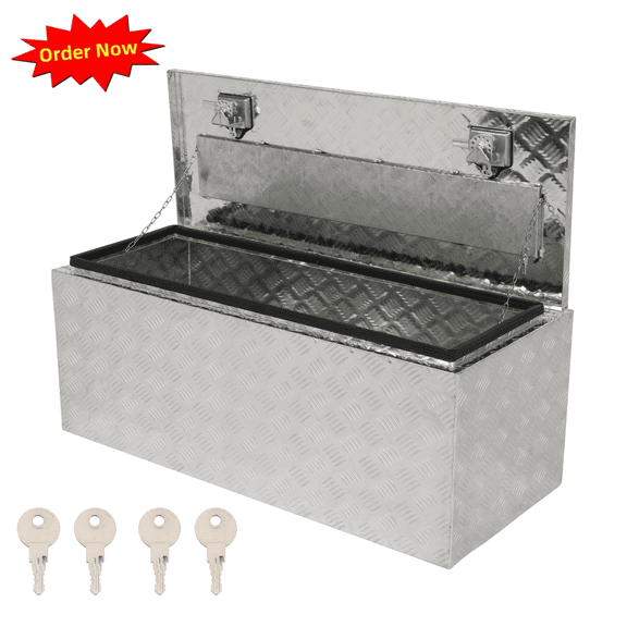 Tcbosik 42 inch Heavy Duty Aluminum Tool Box Chest with Keys, Chest Storage Box for Trucks, Trailers, RVs, Silver