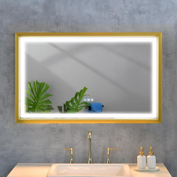 Tcbosik 42x24inch LED Bathroom Mirror, Anti-Fog Wall Mounted Makeup Mirror with Smart Touch Button, Memory Function, Vanity Mirror with Front Light, Adjustable Warm White/Natural/White Lighting