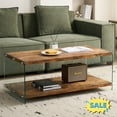 thumbnail image 1 of Tcbosik 43.3" Coffee Table, Cocktail Table with Glass Legs, 2-Tier Modern Center Table with Storage Shelf for Living Room, Easy Assembly, Walnut, 1 of 5