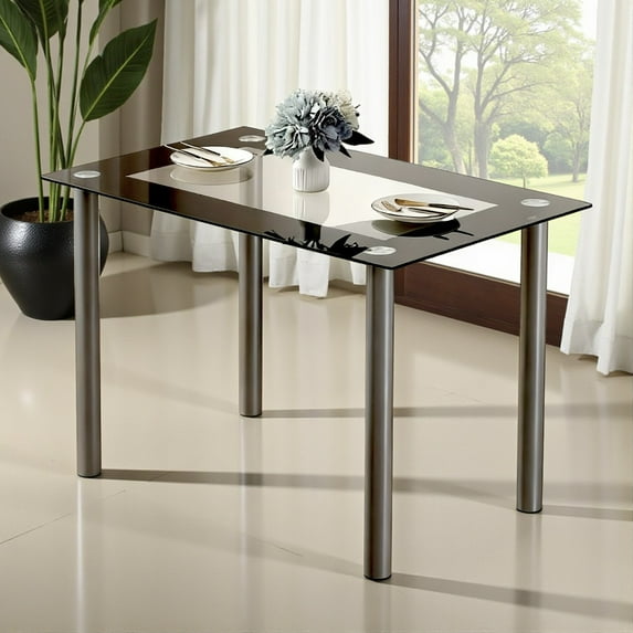 Tcbosik 43.3" Tempered Glass Dining Table for 4, Small Rectangular Kitchen Table, Modern Furniture, for Apartment & Small Places & Home & Dining Kitchen, Black & Clear