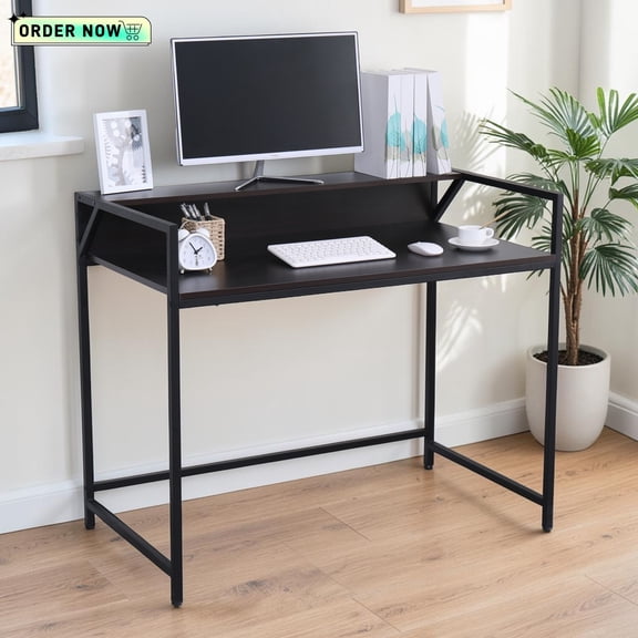 Tcbosik 43.5" Computer Desk with Shelf, Sturdy Writing Table, Home Office Table, Console Table for Entryway, Bedroom, Living Room, Black