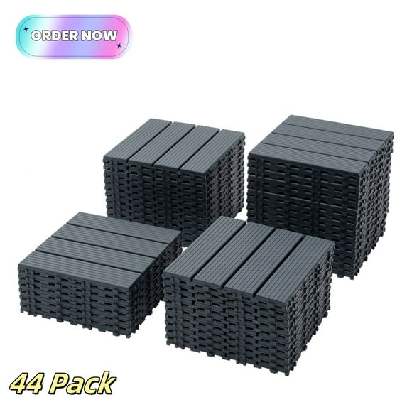 Tcbosik 44 Pack Tiles, Interlocking Decking Tile, Waterproof Plastic Tile for Pool Balcony Backyard Porch, Gray