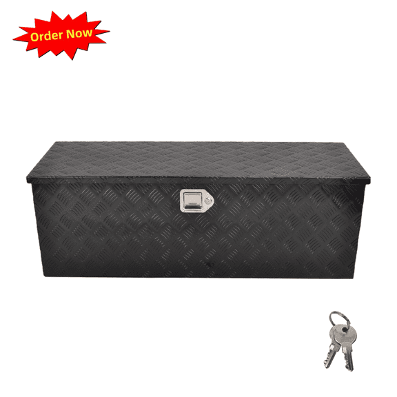 Tcbosik 44 inch Heavy Duty Aluminum Trailer Tool Box with Lock and Keys, Pickup Truck Bed Storage Toolbox with Side Handle, Black